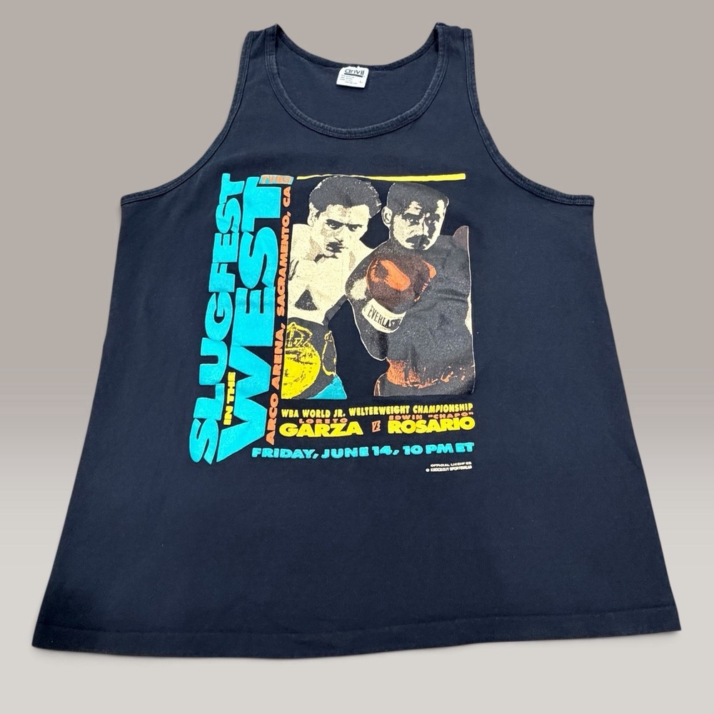Vintage 1991 Edwin Rosario vs Loreto Garza Blk Boxing Tank Top TVKO Sacramento L